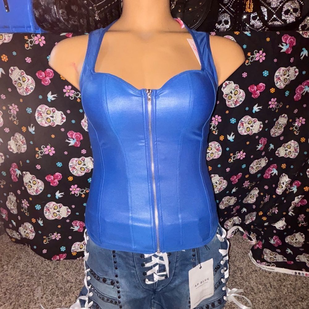 Lydia USA Front Zip Tie Back Corset Royal Blue